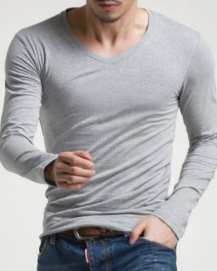 Męska koszulka z długim rękawem klasyczna z okrągłym dekoltem