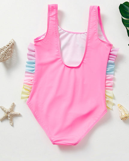 Jednoczęściowy strój kąpielowy dla dziewczynki z jednorożcem z falbankami