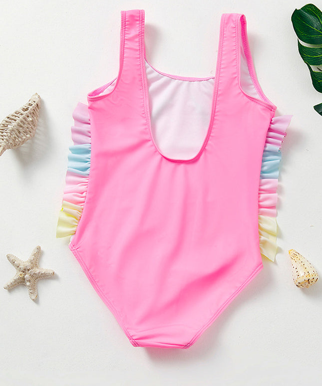 Jednoczęściowy strój kąpielowy dla dziewczynki z jednorożcem z falbankami