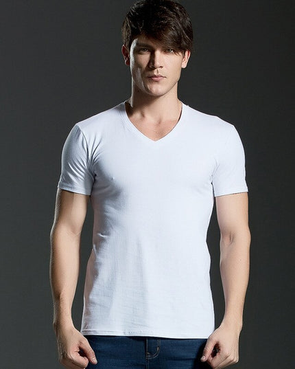 Męski T-shirt klasyczny z dekoltem V