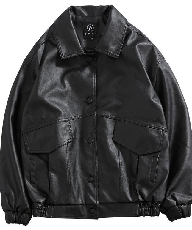 Męska kurtka przejściowa luźna z eko skóry