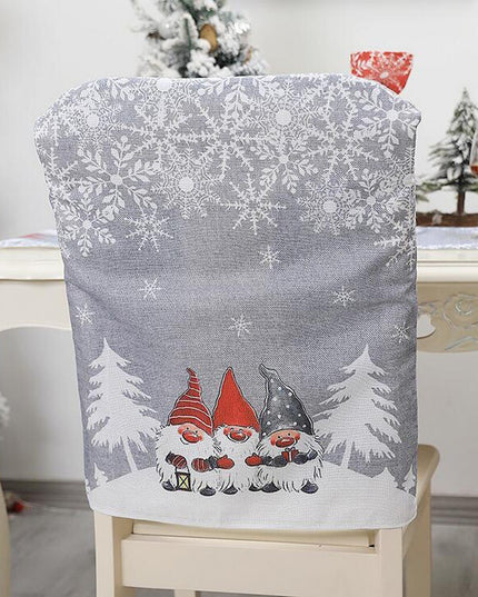 Świąteczny szary pokrowiec na krzesło ze skrzatami