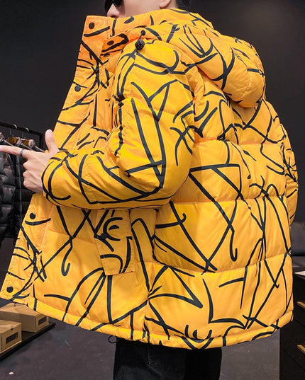 Męska kurtka zimowa pikowana we wzory o luźnym kroju