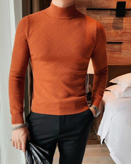 Męski sweter z półgolfem z fakturowanej tkaniny