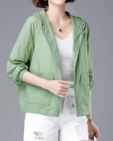 Damska kurtka przejściowa przeciwdeszczowa cienka z kapturem