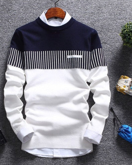 Męski sweter z dekoltem w łódkę dwukolorowy