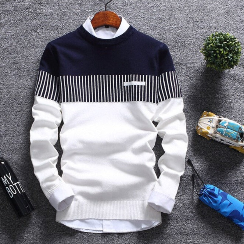 Męski sweter z dekoltem w łódkę dwukolorowy