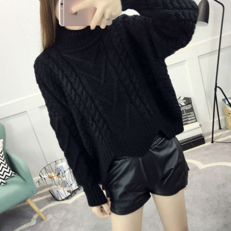 Damski sweter dziergany z golfem oversize