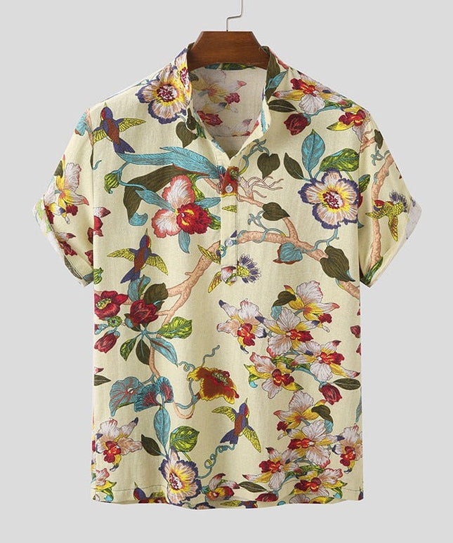 Męska koszulka polo w kwiaty ze stójką