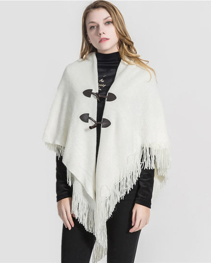 Damski sweter rozpinany z frędzlami typu ponczo