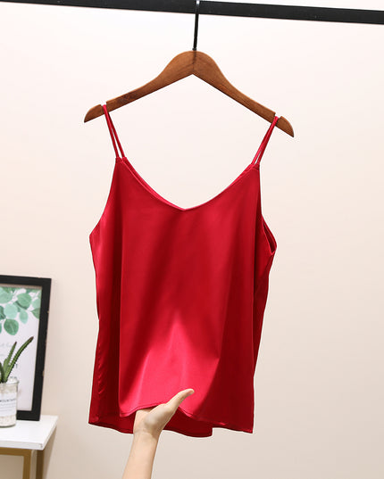 Damski top z satynowej tkaniny na cienkich ramiączkach