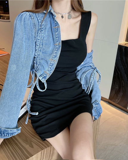 Damska kurtka jeansowa krótka ze ściągaczami