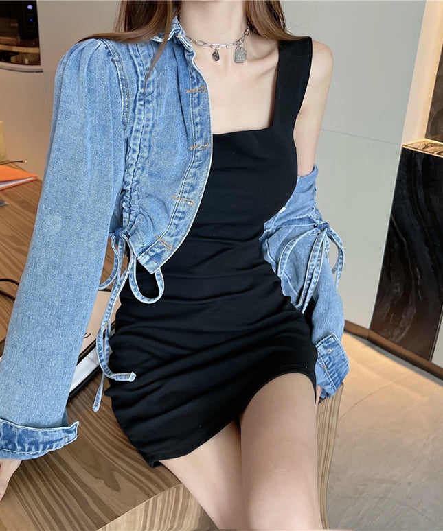 Damska kurtka jeansowa krótka ze ściągaczami