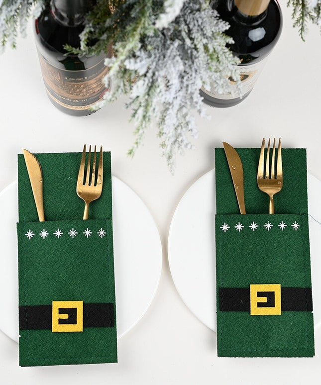 Świąteczny pokrowiec na sztućce w kolorze zielonym