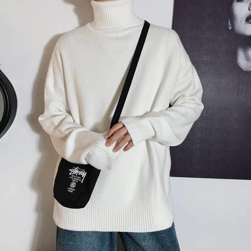 Męski sweter typu golf o luźnym fasonie