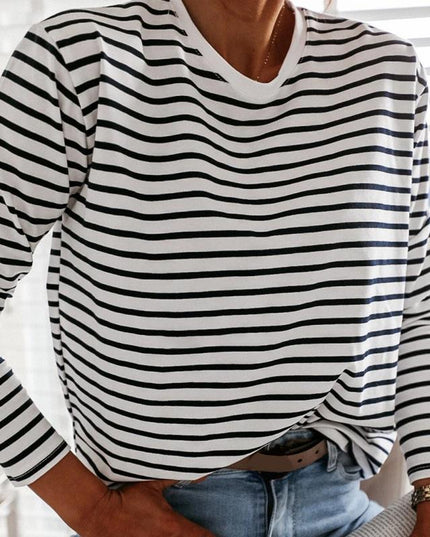 Damska koszulka z długim rękawem w paski o luźnym kroju