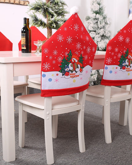 Świąteczny pokrowiec na krzesło z bałwankami w kolorze czerwonym