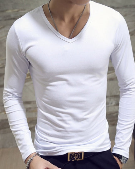 Męska koszulka z długim rękawem dopasowana w serek