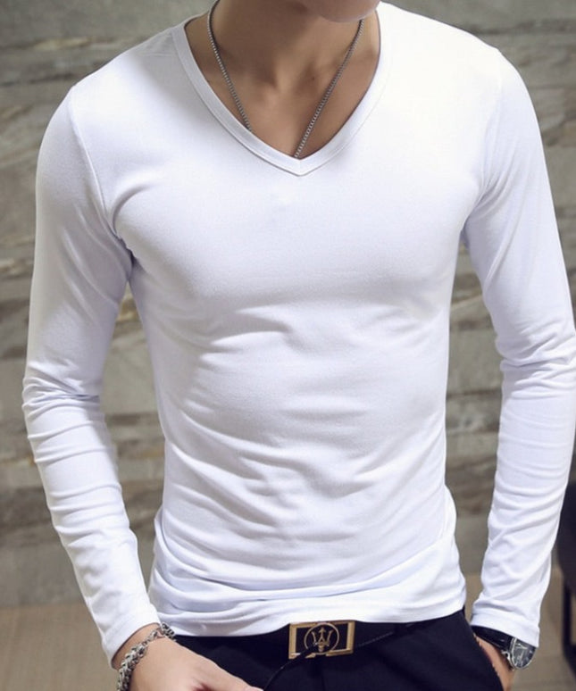 Męska koszulka z długim rękawem dopasowana w serek