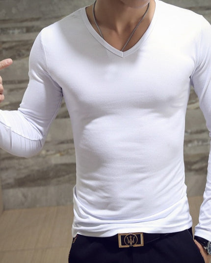 Męska koszulka z długim rękawem dopasowana w serek