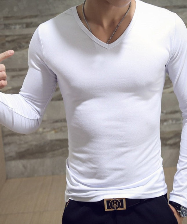 Męska koszulka z długim rękawem dopasowana w serek