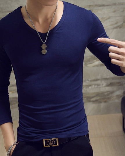 Męska koszulka z długim rękawem dopasowana w serek