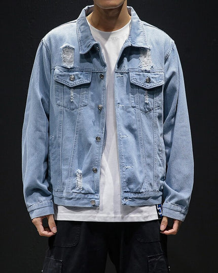 Męska kurtka jeansowa luźna z przetarciami