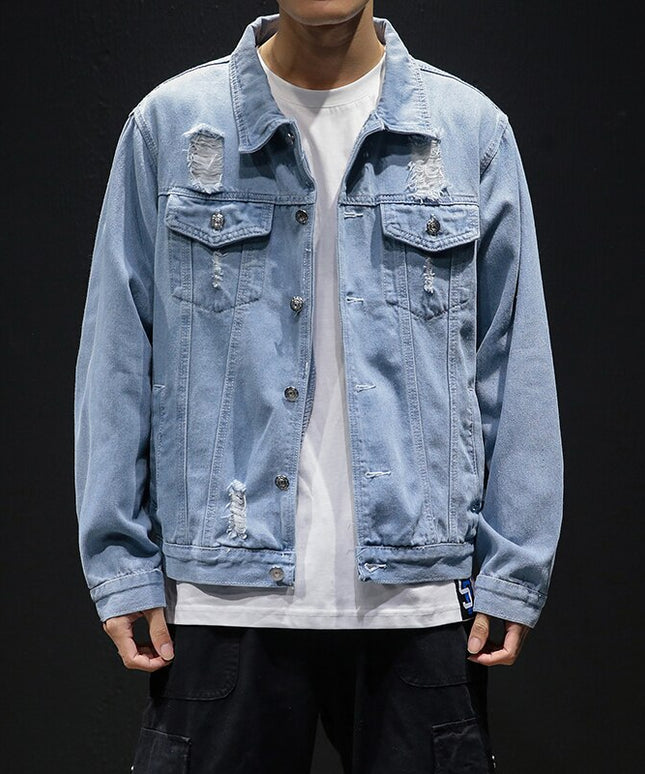 Męska kurtka jeansowa luźna z przetarciami