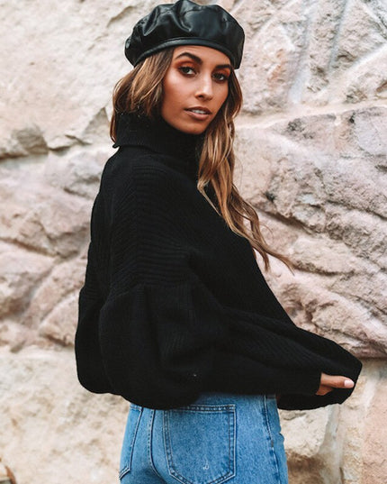 Damski sweter z golfem oversize z bufiastymi rękawami