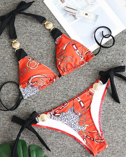 Damski dwuczęściowy strój kąpielowy bikini pomarańczowe