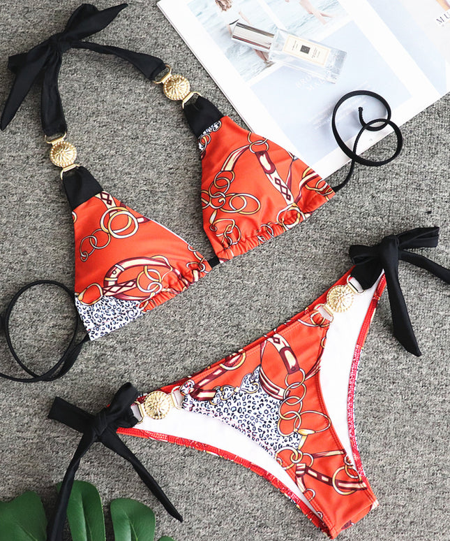 Damski dwuczęściowy strój kąpielowy bikini pomarańczowe