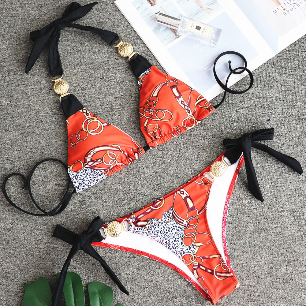 Damski dwuczęściowy strój kąpielowy bikini pomarańczowe