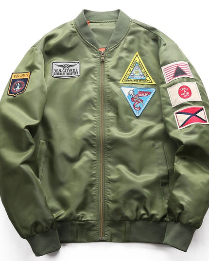 Męska kurtka przejściowa bomberka z naszywkami