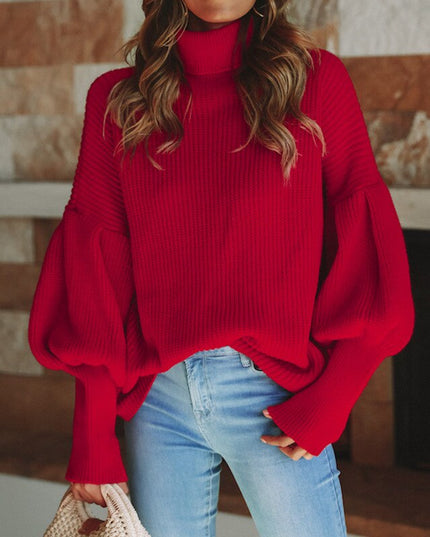 Damski sweter z golfem oversize z bufiastymi rękawami