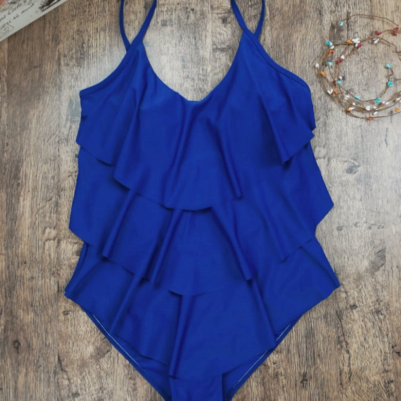 Jednoczęściowy strój kąpielowy plus size z falbankami