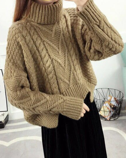 Damski sweter dziergany z golfem oversize