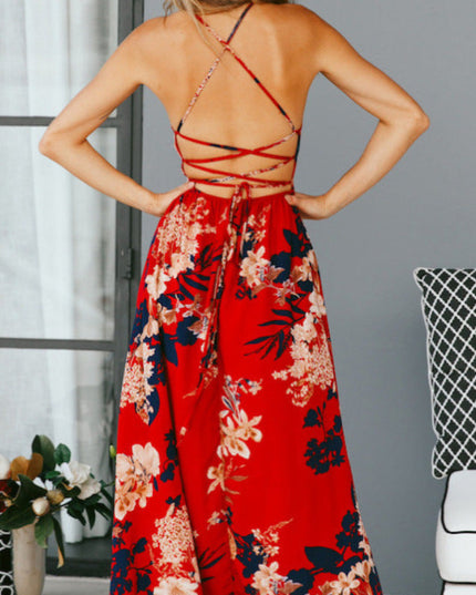 Sukienka długa letnia na ramiączkach z rozcięciem