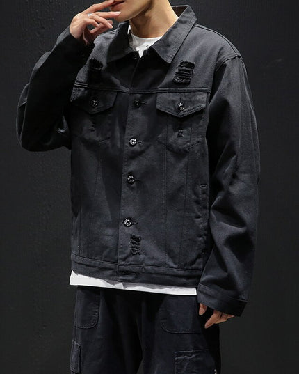 Męska kurtka jeansowa luźna z przetarciami