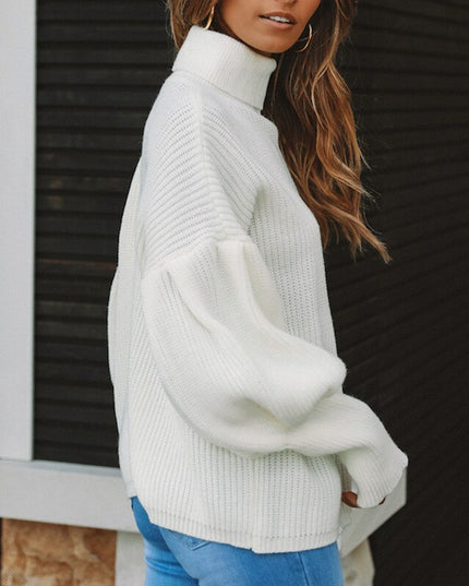 Damski sweter z golfem oversize z bufiastymi rękawami