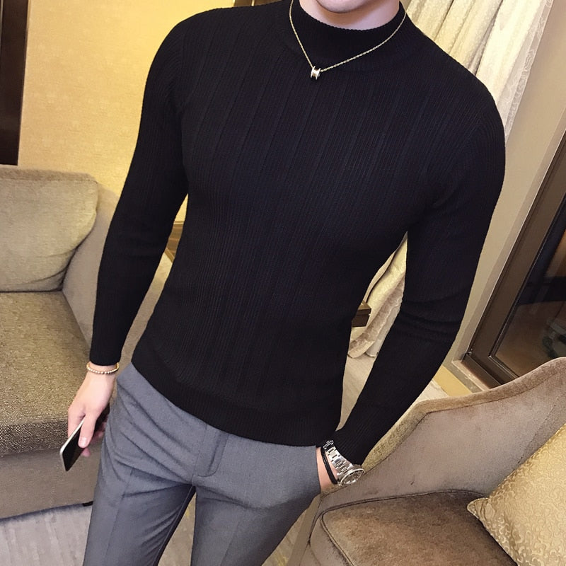 Męski sweter z półgolfem z prążkowanej tkaniny
