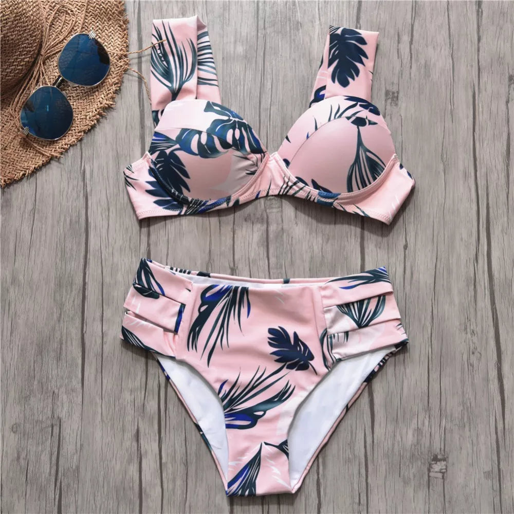 Damski dwuczęściowy strój kąpielowy bikini z szerokimi ramiączkami
