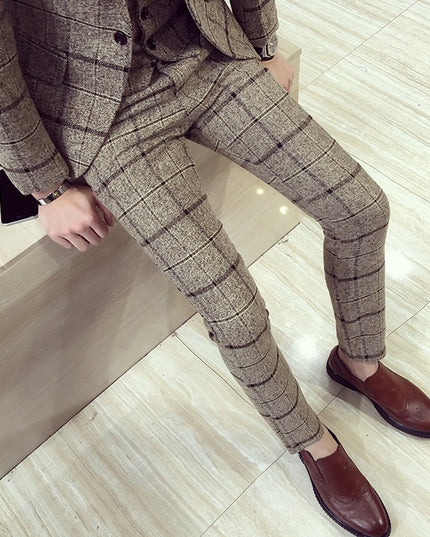 Męskie spodnie eleganckie w kratkę
