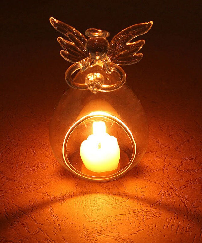 Świąteczny świecznik szklany z aniołkiem