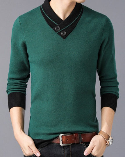 Męski sweter z dekoltem w serek z guzikami