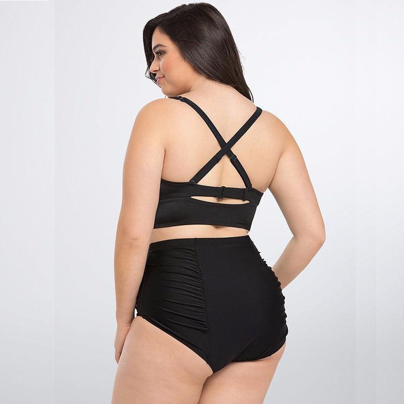 Dwuczęściowy strój kąpielowy plus size z rozcięciem na plecach