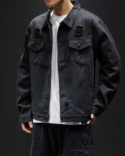 Męska kurtka jeansowa luźna z przetarciami