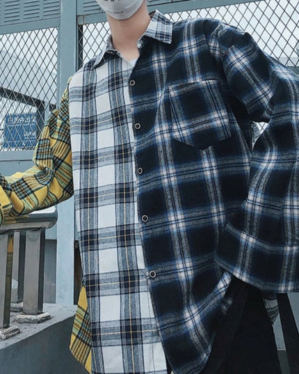 Męska koszula gładka o kroju oversize w kratę