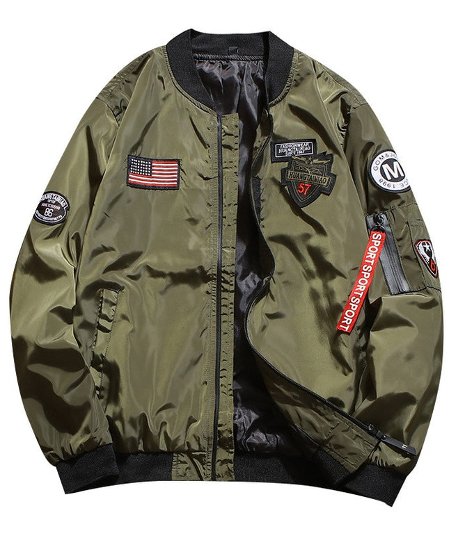 Męska kurtka przejściowa bomberka oversize z naszywkami