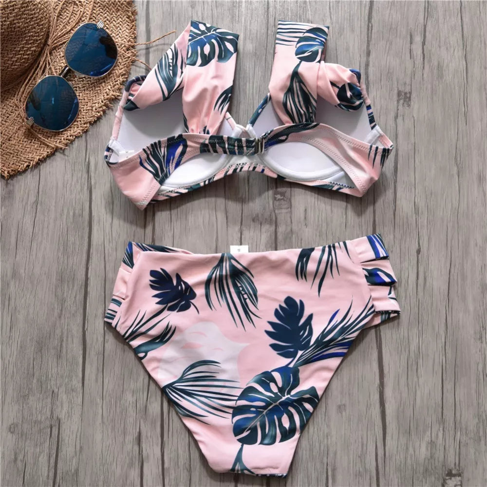 Damski dwuczęściowy strój kąpielowy bikini z szerokimi ramiączkami