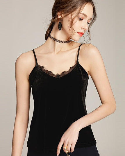 Damski top na cienkich ramiączkach z welurowej tkaniny